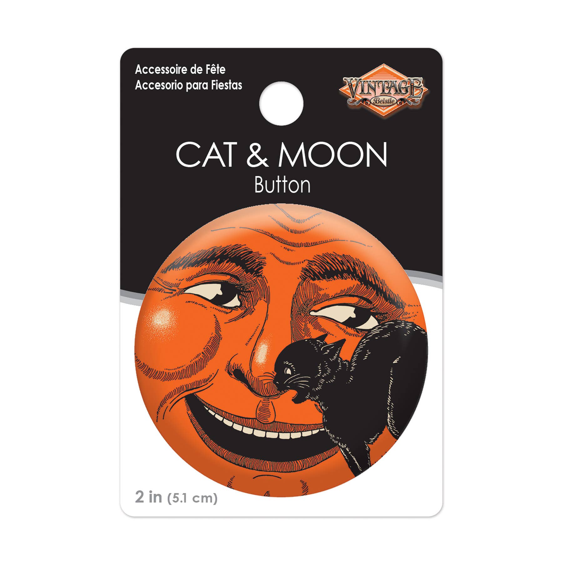 Beistle - Venta al por mayor Botón/prendedor - Botón Vintage de Gato y Luna de Halloween, 2"3