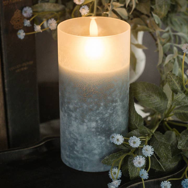 6" BLAUE FROSTGLAS 3D-FLAMMENKERZE für den Großhandel von Ragon House