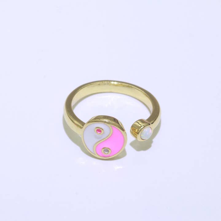 Aim Eternal - Wholesale Band/Stacked Ring - Adjustable Colorful Yin Yang Ring Dainty Gold Enamel Y2K Ring Neon Color Black White Blue Pink Purple Ring Open Adjustable12