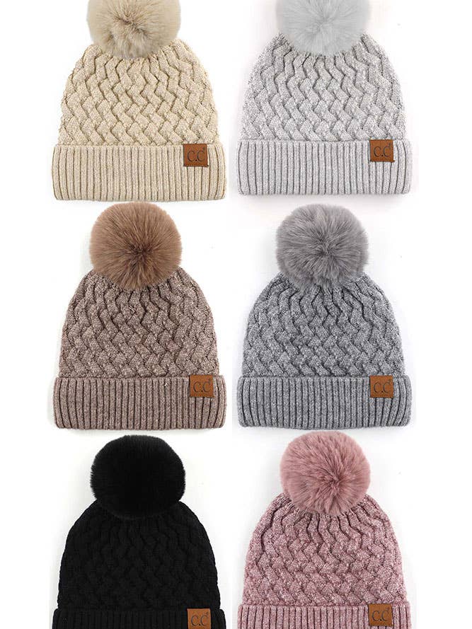 C.C vævet kabelsømmanchet blød pom-hue vinterhat for engroshandel hos Hana