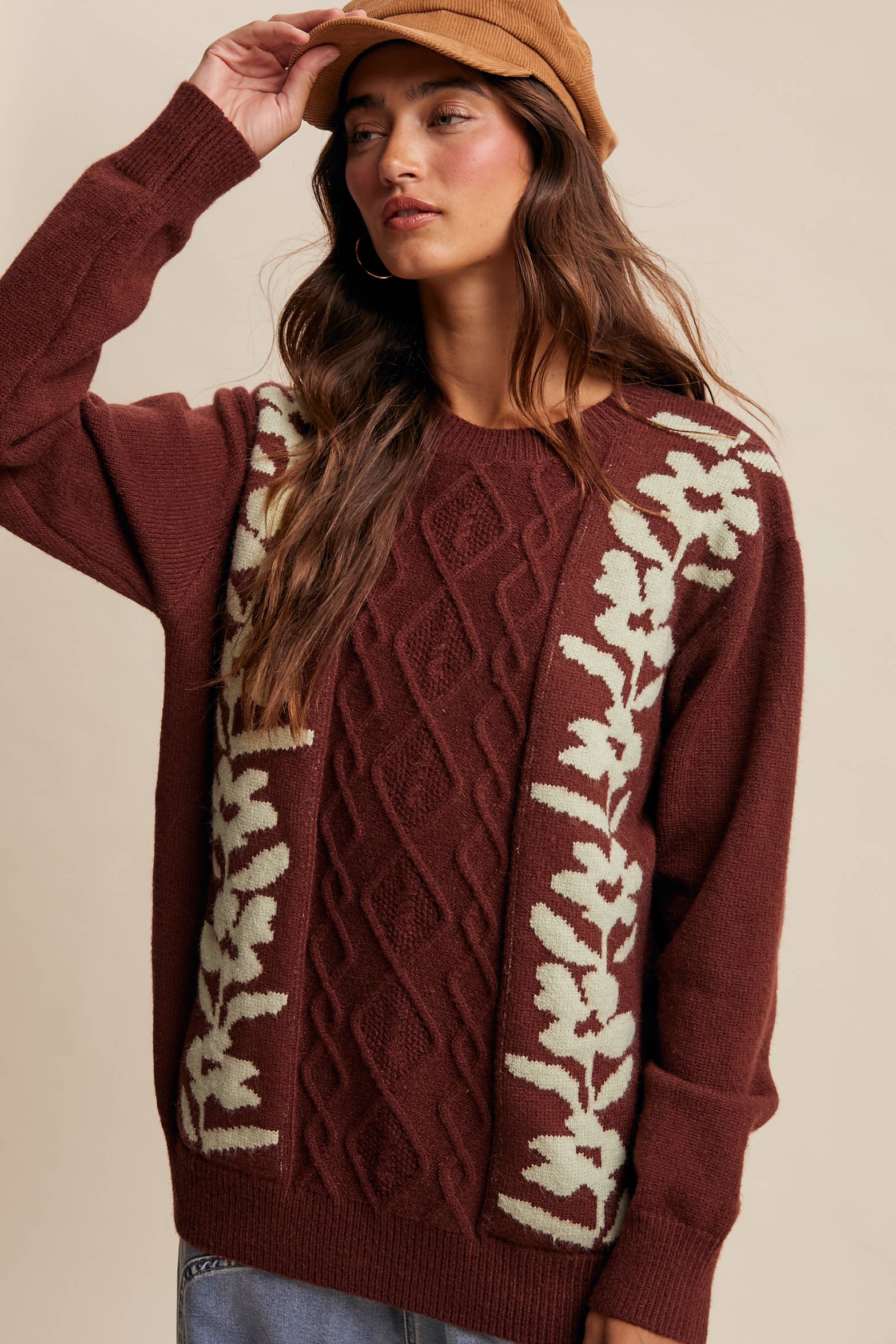 Listicle - Wholesale Knit Sweater - Women's - Floral Panel Cable Knit Sweater (LSW0880)13
