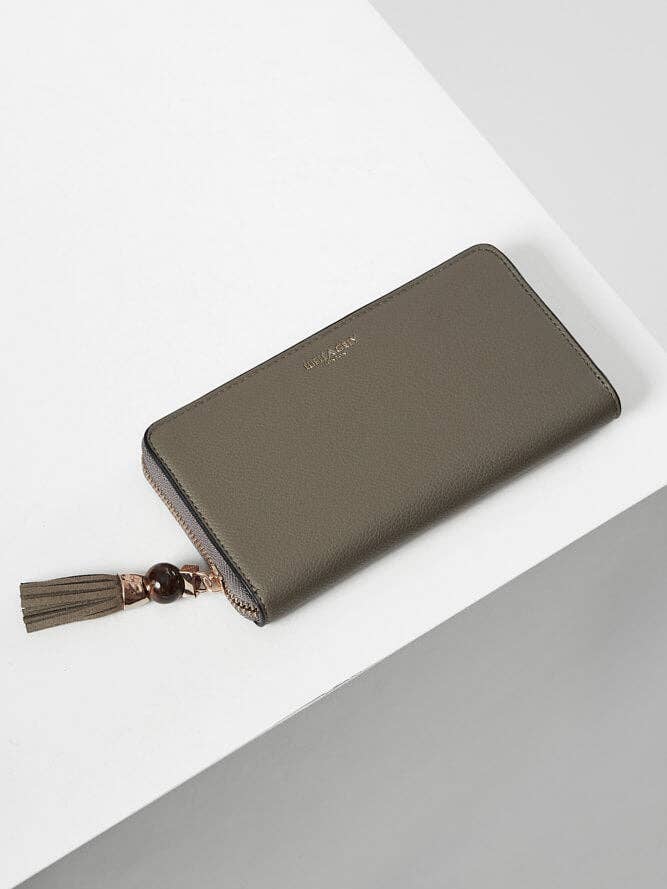 Myrtle Khaki Large Tassel Purse for wholesale by Luella Grey London