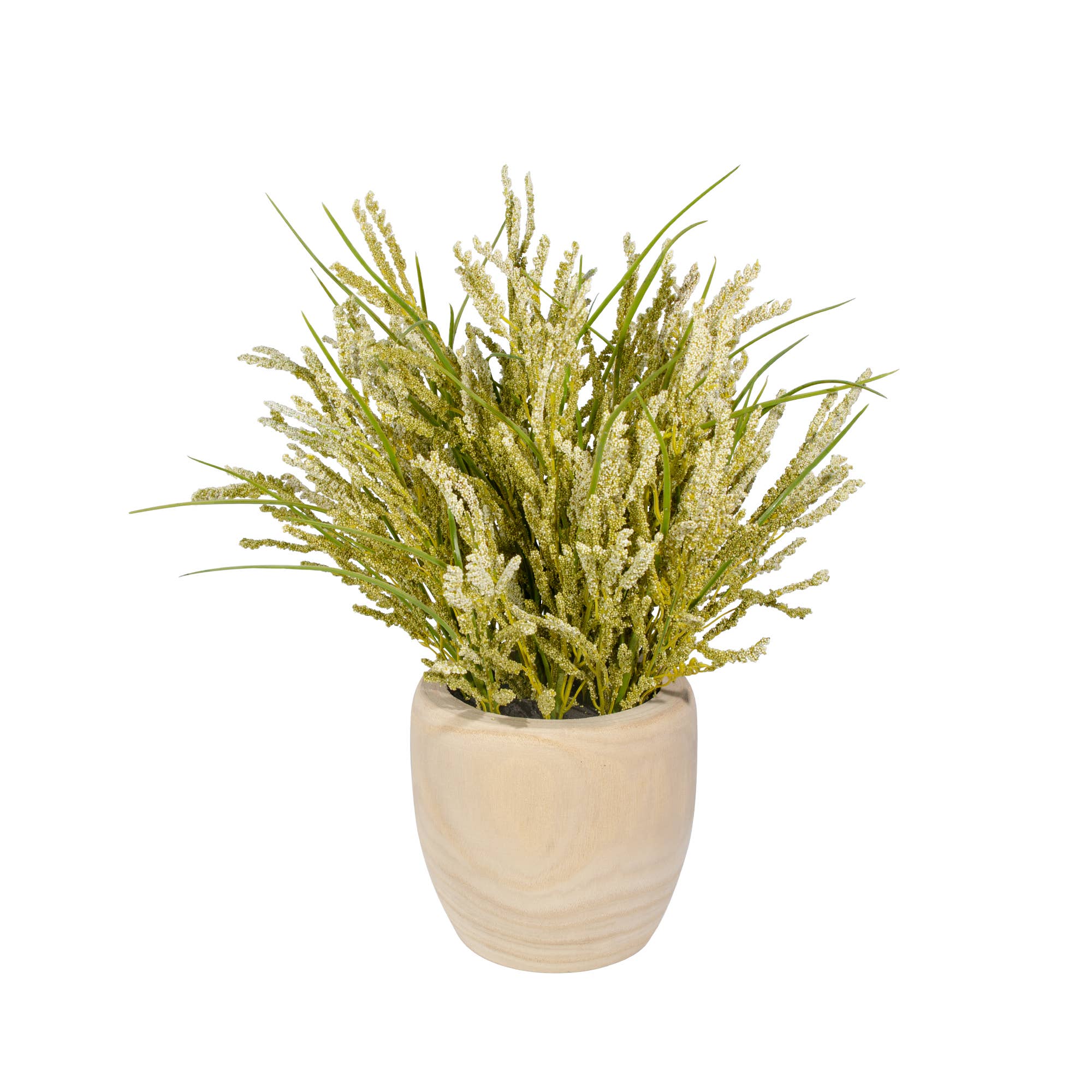 HomeRoots – wholesale Artificial plant – 14" Green Artificial Plant In Round Brown Wood Pot0