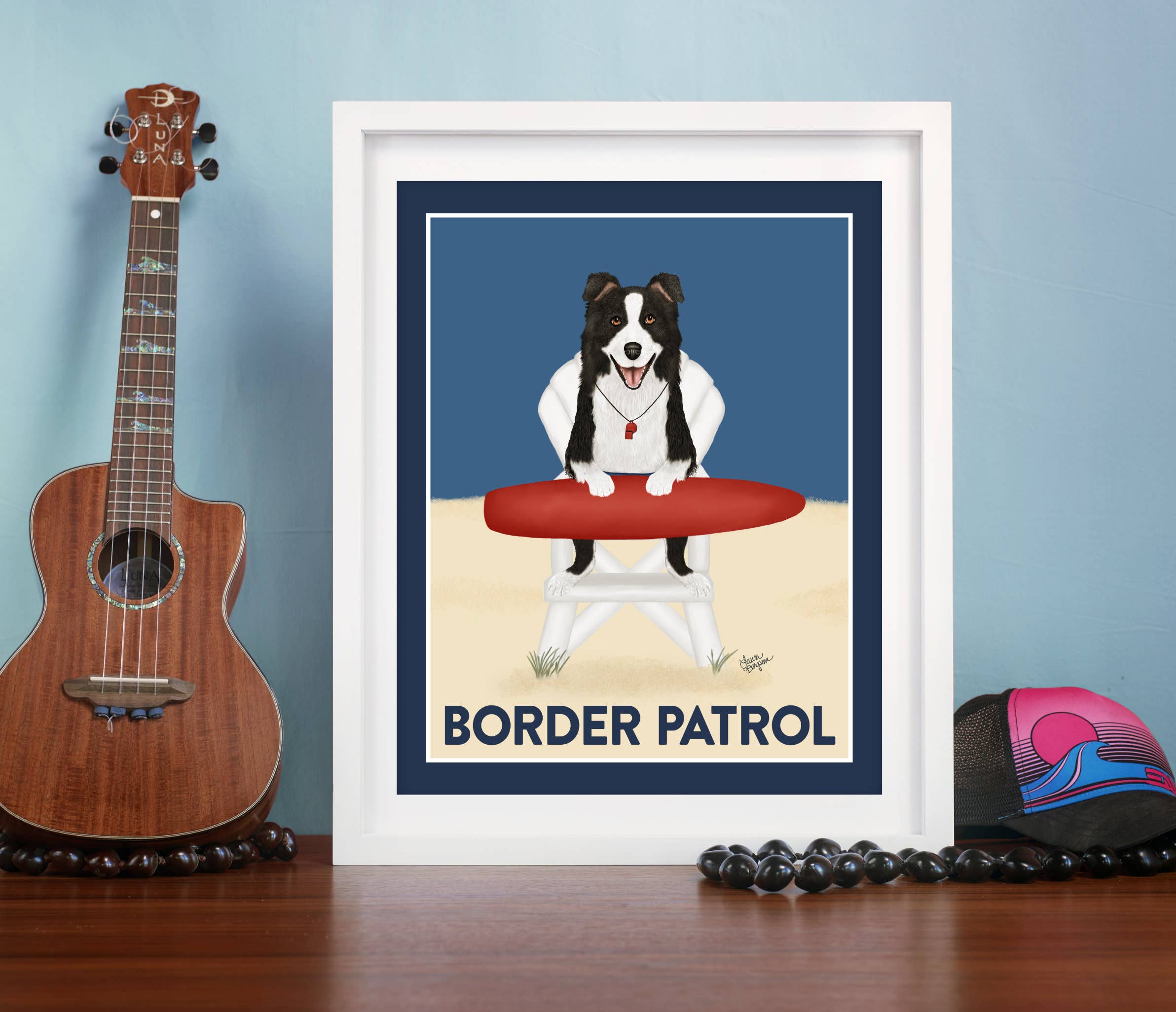 Laura Bergsma Studio – Engroshandel Kunsttryk – Border Collie Dog Art Print, Border Patrol, Sort og Hvid5