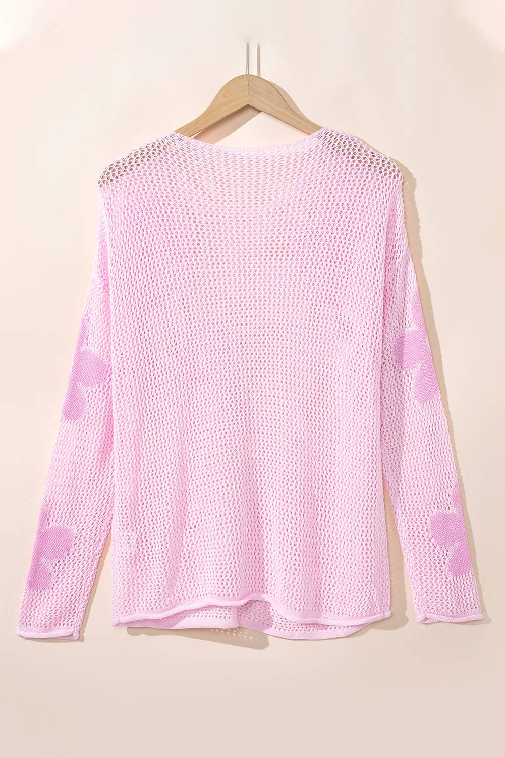 Light Pink Big Flower Hollowed Knit Drop Shoulder Sweater for wholesale on Faire3