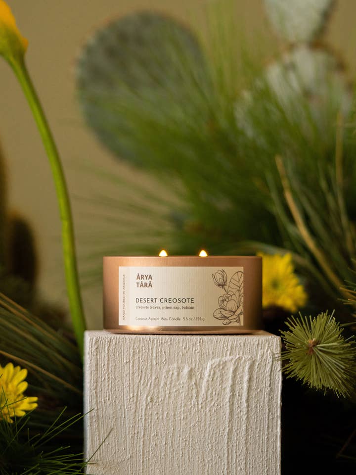 Desert Creosote Candle | True creosote | Made in Arizona for wholesale by Arya Tara