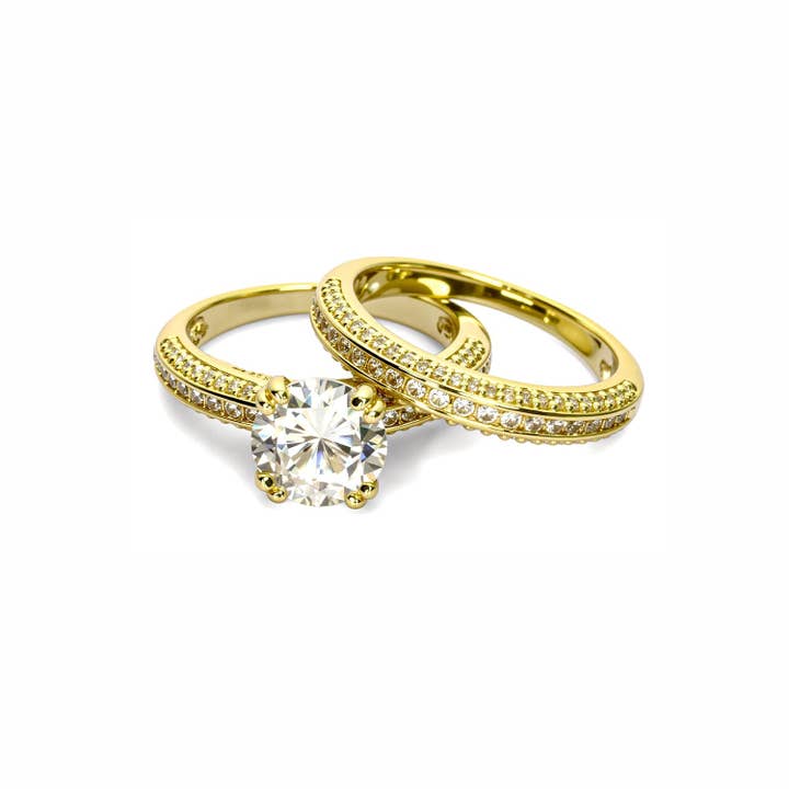 Gold Bridal Ring Set with Pavé Band for wholesale by Caratina