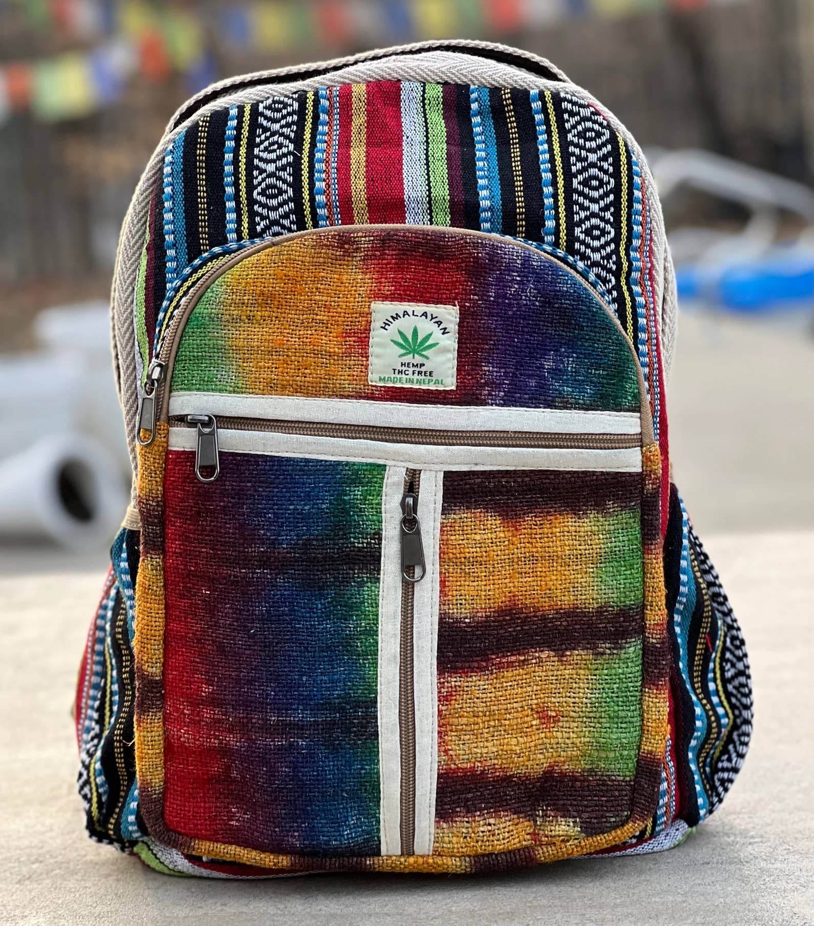 Lungta Imports - Wholesale Backpack - Unisex - Handmade Large Multi Pocket Natural Hemp Nepal Backpack5