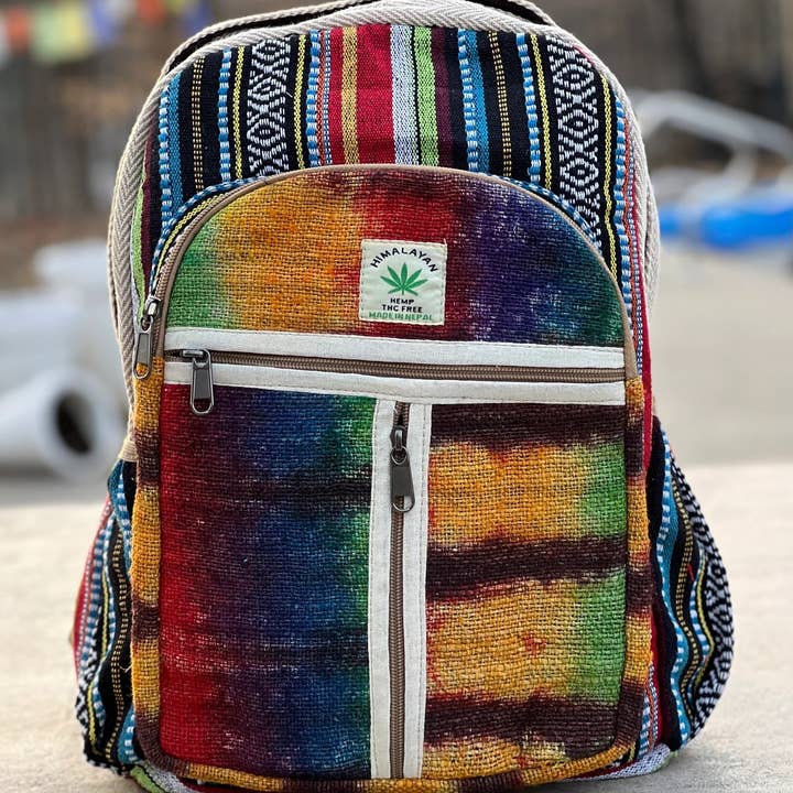 Lungta Imports - Wholesale Backpack - Unisex - Handmade Large Multi Pocket Natural Hemp Nepal Backpack5