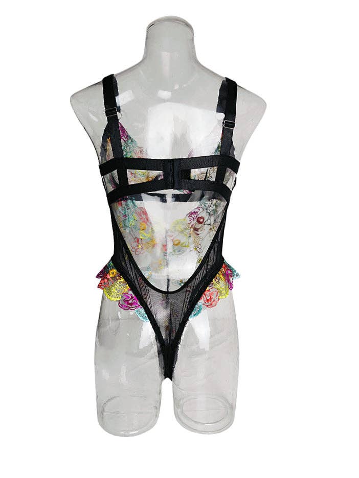 Sweetkama – Engroshandel Bodysuit undertøj - Dame – Dame Teddy med rosenbroderi og gennemskinneligt stof SKLG403813