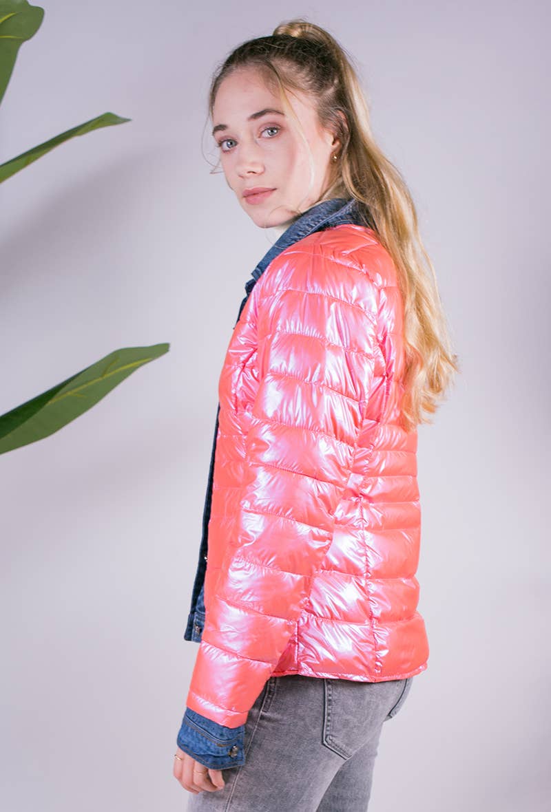 Attrait Paris - Wholesale Pufferjack - Dames - Kenza metalen jeansjack van twee materialen58