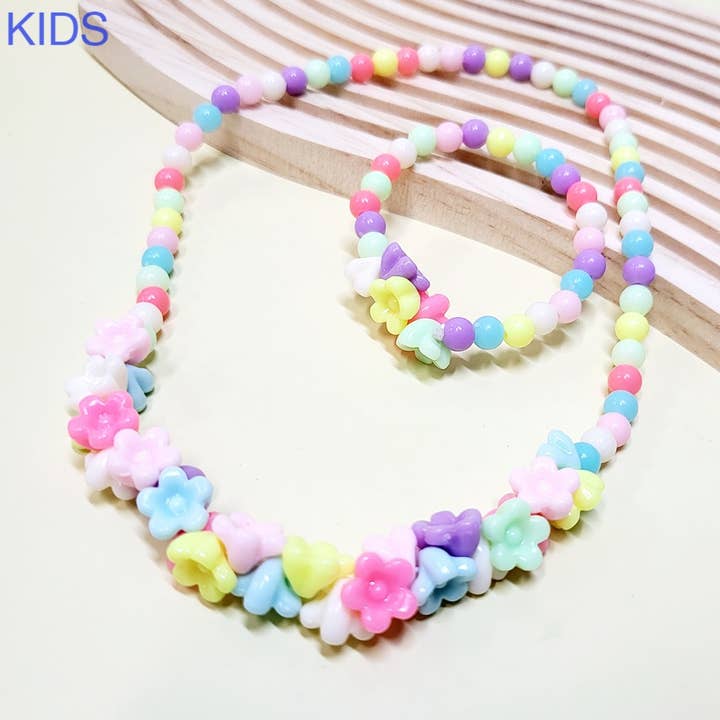 Assorted Color Kids Beaded Necklace and Bracelet Set for wholesale on Faire