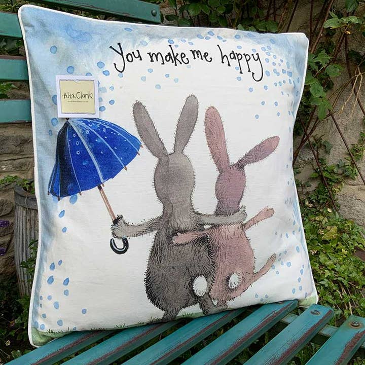 You Make Me Happy Cushion for wholesale by Alex Clark Art