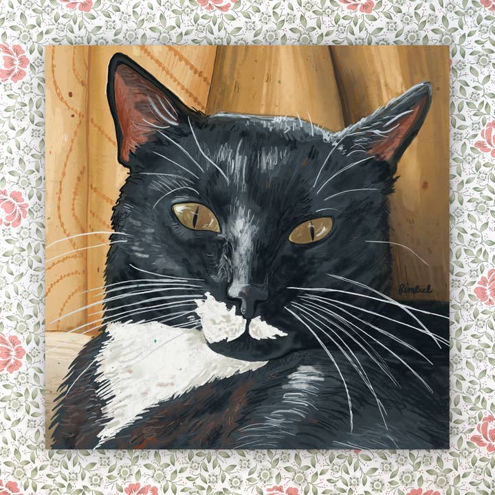 Tuxedo Cat, Art Print, 8 x 8 inch, Signed & Numbered for wholesale by Art Fimbel