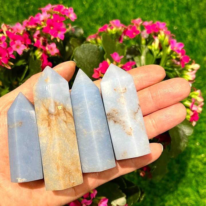 KayleeNYC - Wholesale Spiritual Stone/Crystal - 1 lb Natural Angelite Tower Obelisk Point Crystal Energy