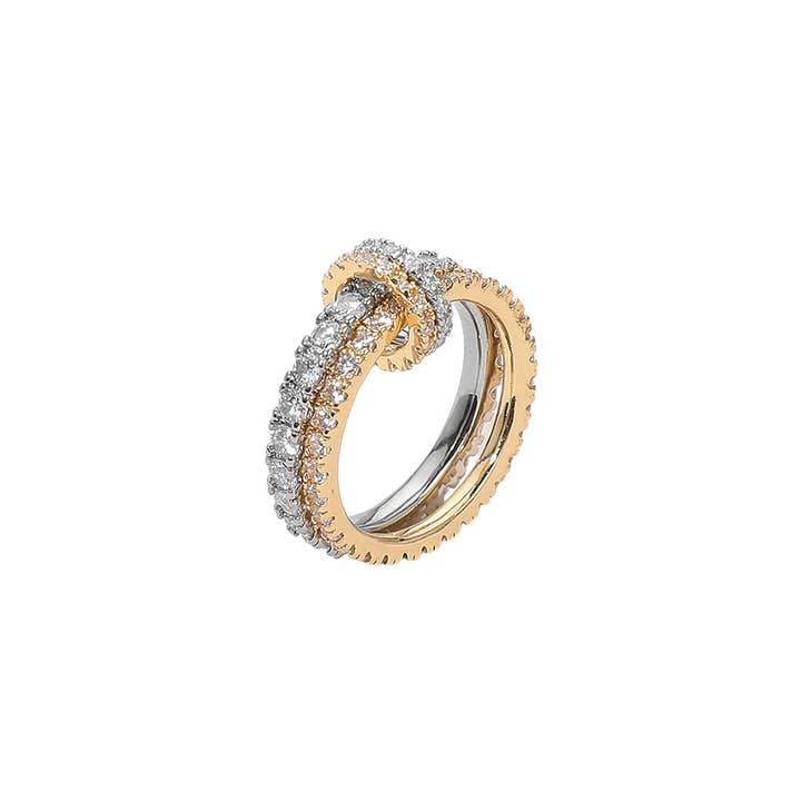 Sensibling Corp. - Wholesale Multi-Stone Ring - Two Tone Stone Paved Interlocking Double Band Ring1