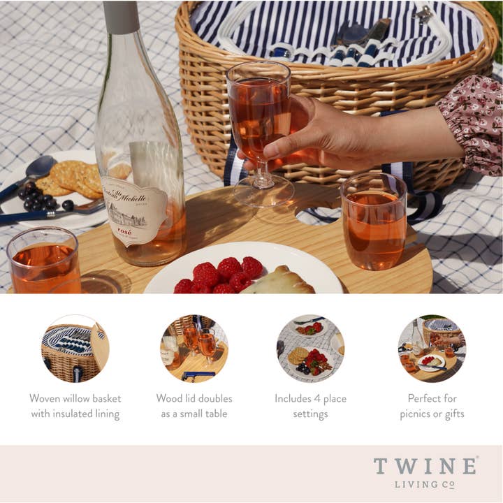 Twine - Wholesale Picnic Basket - Central Park Willow Picnic Basket Set for Four4