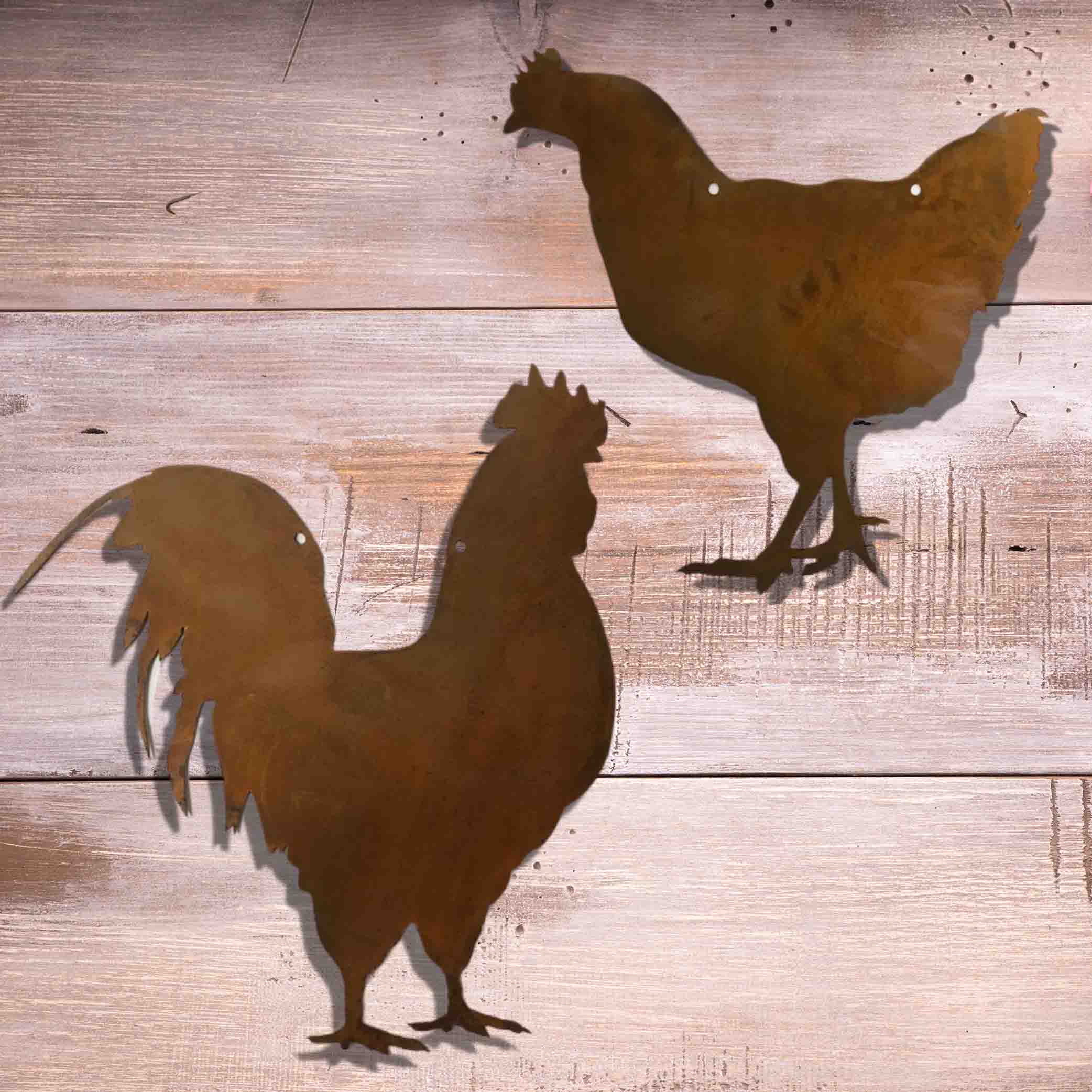 Rostikal - Vendita all'ingrosso Ornamenti/decorazioni per esterni - Gallina e gallo | decorazione da appendere alla finestra | decorazione da giardino color ruggine2