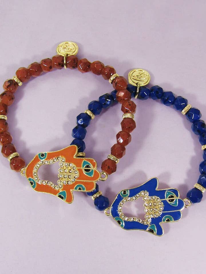 Bracelet extensible en perles Hamsa naturelles lapidées pour la vente par TheTizana