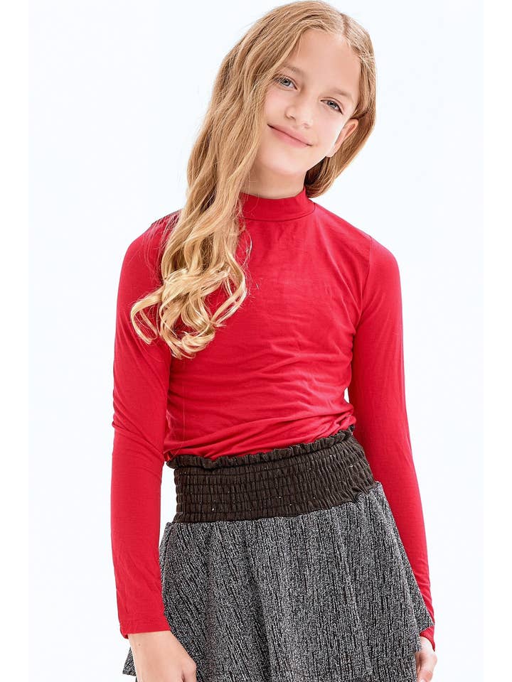Good Girl - Wholesale T-Shirt - Kids - Mock Neck Long Sleeve Modal Knit Top