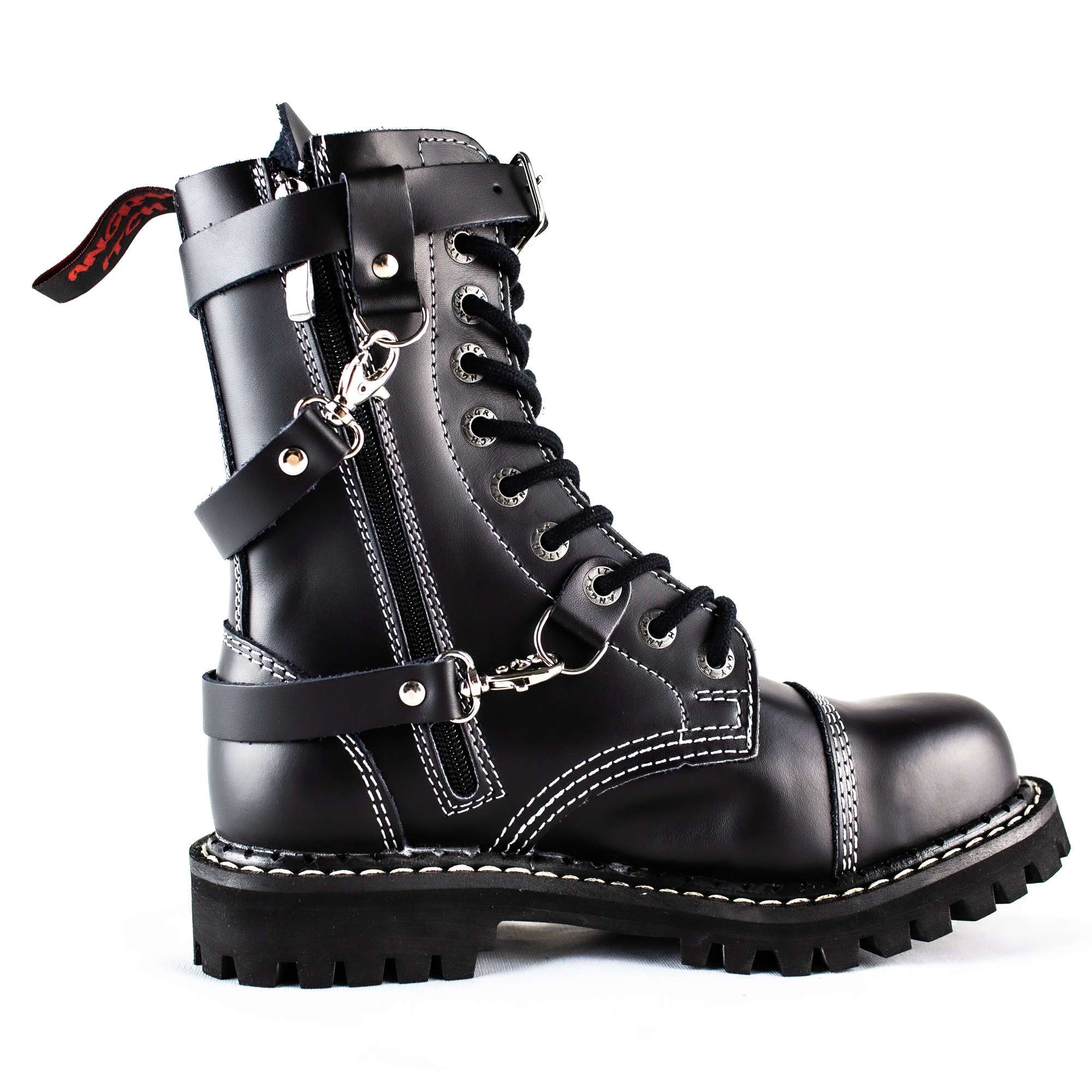 Angry Itch - Premium Boots - Wholesale Combat/Military Boots - Men's - 10-Hole 3-Straps - Black Leather Boots2