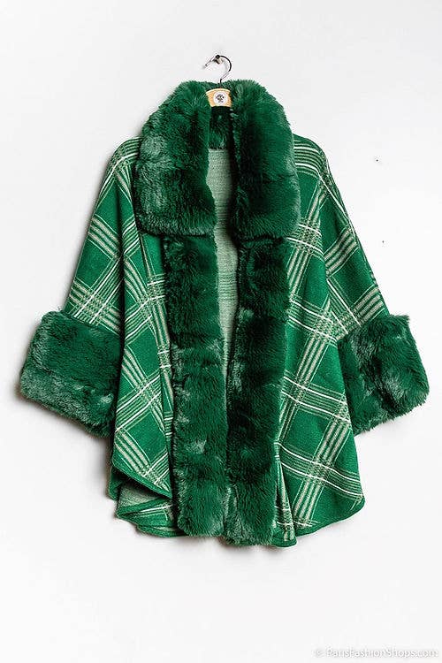 LOOWIE - Wholesale Poncho - Women's - 51023 Loowie Plaid Faux Fur Poncho1