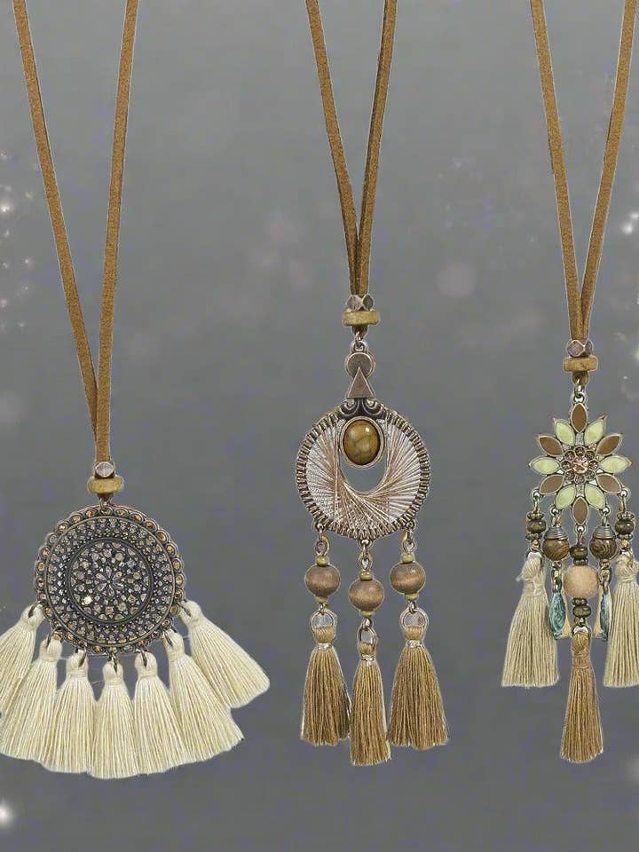 3pcs/set Bohemian Handmade Tassel Pendant Necklace for wholesale by RabenBeads