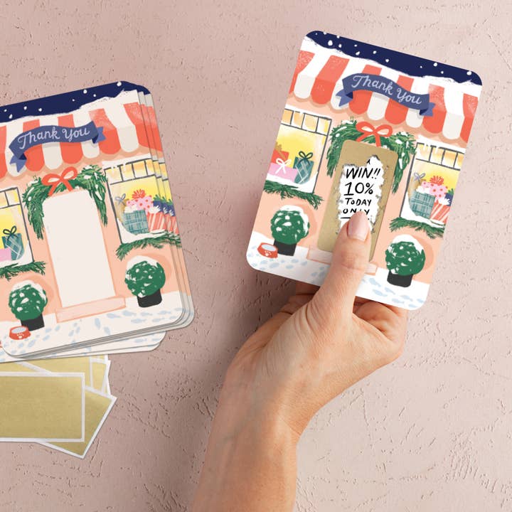 Inklings Paperie - Wholesale Stationery/Notecard Set - 100 Customer Scratch-off Cards - Winter Shop Small