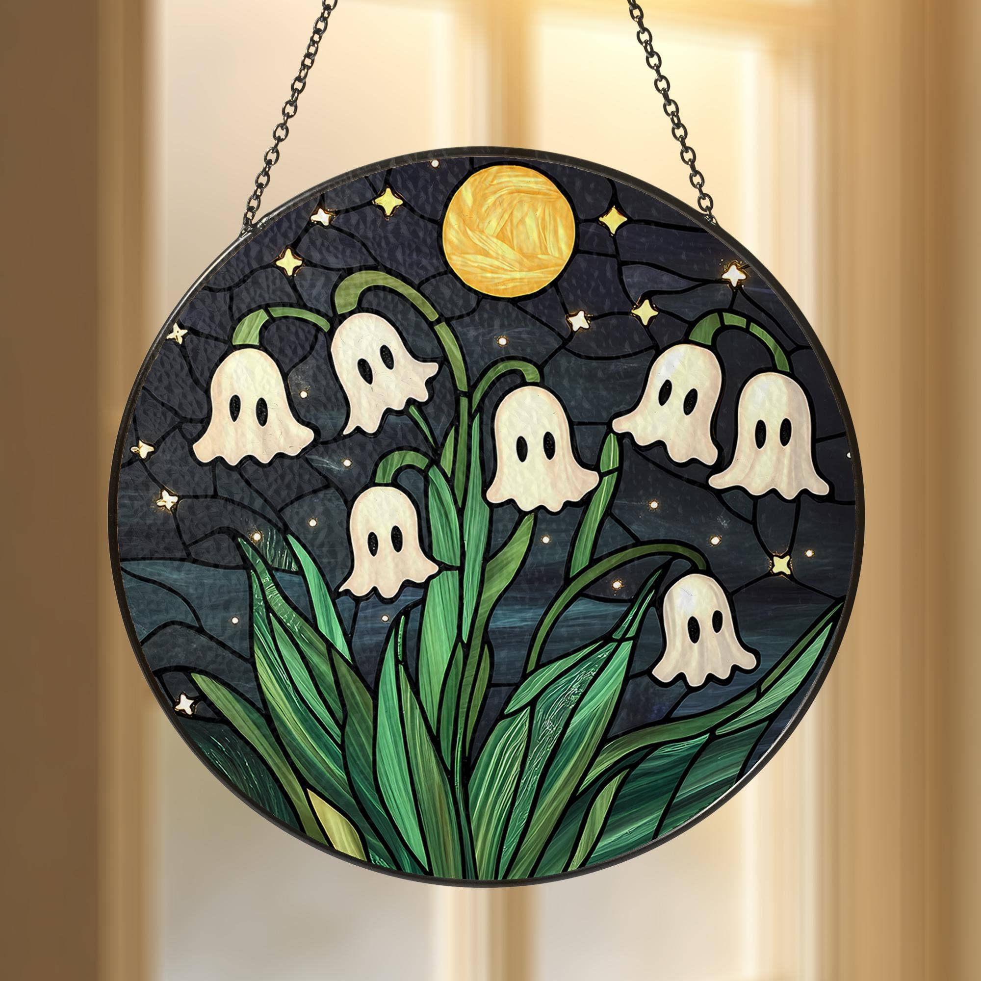 TMLECOM LTD – wholesale Suncatcher – Ghost Flower Stained Glass Suncatcher, Cute Halloween Decor3