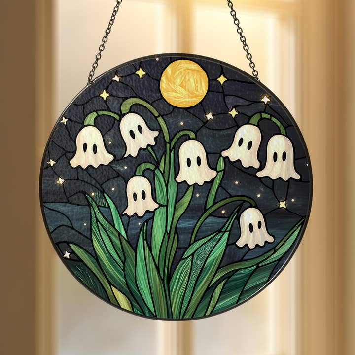 TMLECOM LTD – wholesale Suncatcher – Ghost Flower Stained Glass Suncatcher, Cute Halloween Decor3