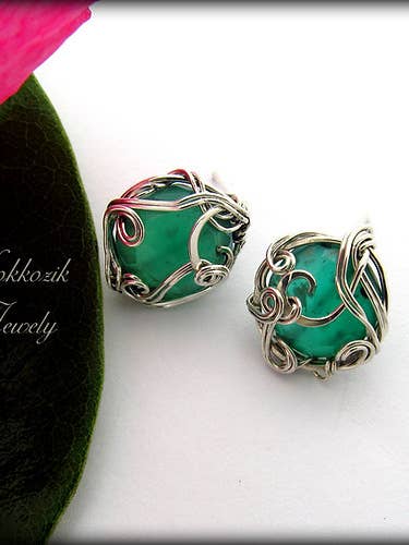 silver earrings with jade for wholesale by Kokkozik Jewelry
