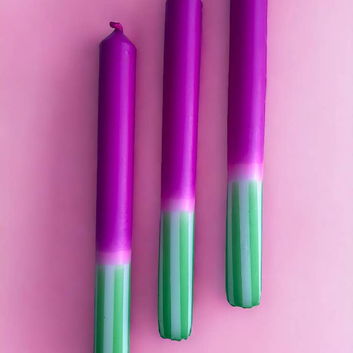 The Colour Emporium - Wholesale Tapered Candle/Candlestick - FUCHSIA FERN Dip Dye Dinner Candles Trio1