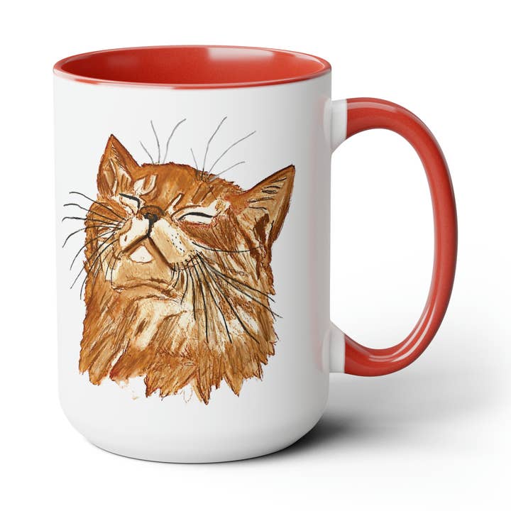Blue Cava – wholesale Coffee mug – Watercolor cat 15 oz Two Tone Mug (4 colors)4