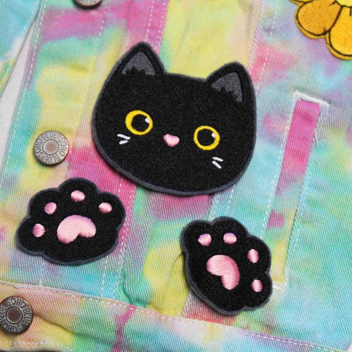 Project Pinup - Wholesale Patch - Surprised Black Kitten Iron On Embroidered Patch Set