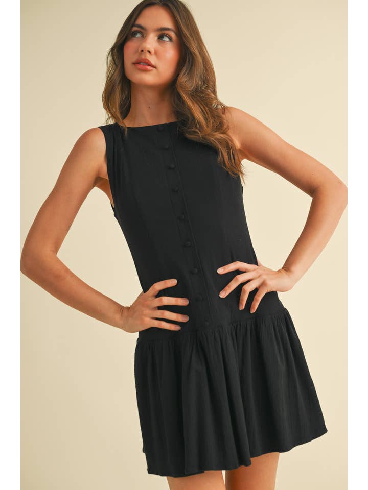 Klesis - Wholesale Dress - Women's - ID9089 STRETCHY LINEN SLEEVELESS DROP WAIST MINI DRESS