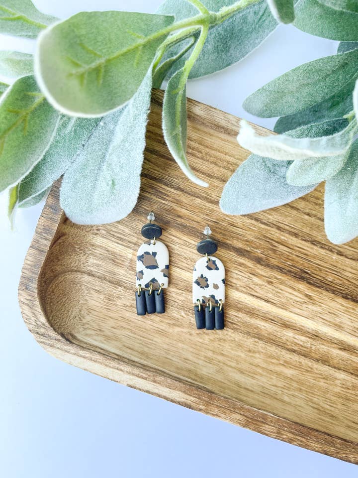 cheetah print lightweight dangle earrings polymer clay for wholesale by From Heart & Soul Clay Co.