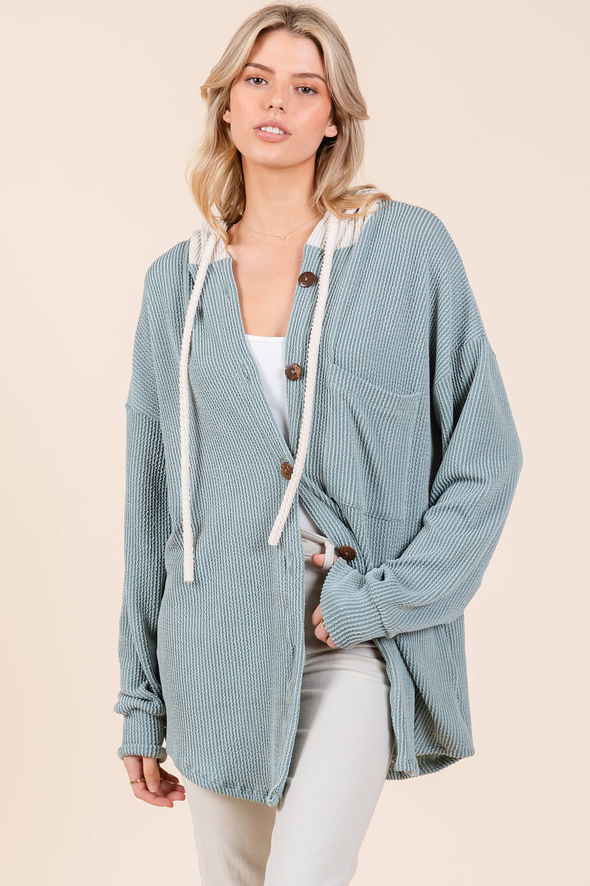 BOMBOM - Wholesale Hoodie - Women's - TL1987 BUTTON HOODED SWEATSHIRT9