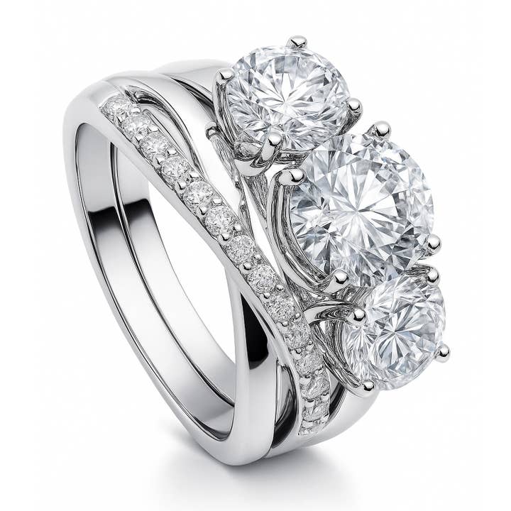 Conjunto de anillos de compromiso con circonitas cúbicas de 3 piedras entrelazadas infinito de BERRICLE para venta al por mayor de BERRICLE