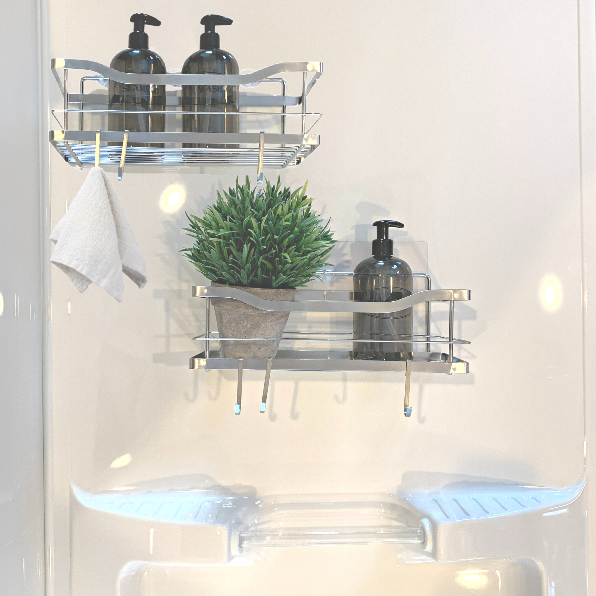 Bottiful Home - Wholesale Bath Caddy - 304 SS Shower Caddy Baskets w 3 Adhesive Strips & 6 Hooks10