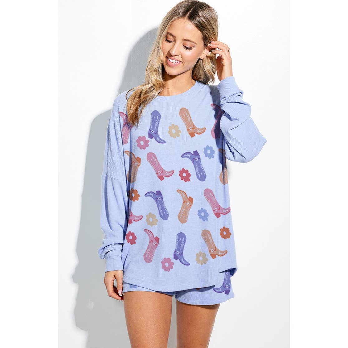 Phil Love – wholesale Lounge set – Women's – Cowgirl boots print lounge short pants set 0