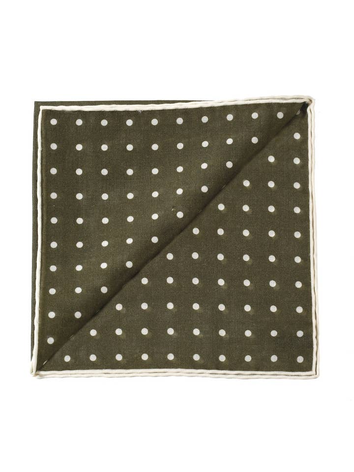 A SAN BABILA forest/white polka dot printed pocket square for wholesale by Santillo 1970