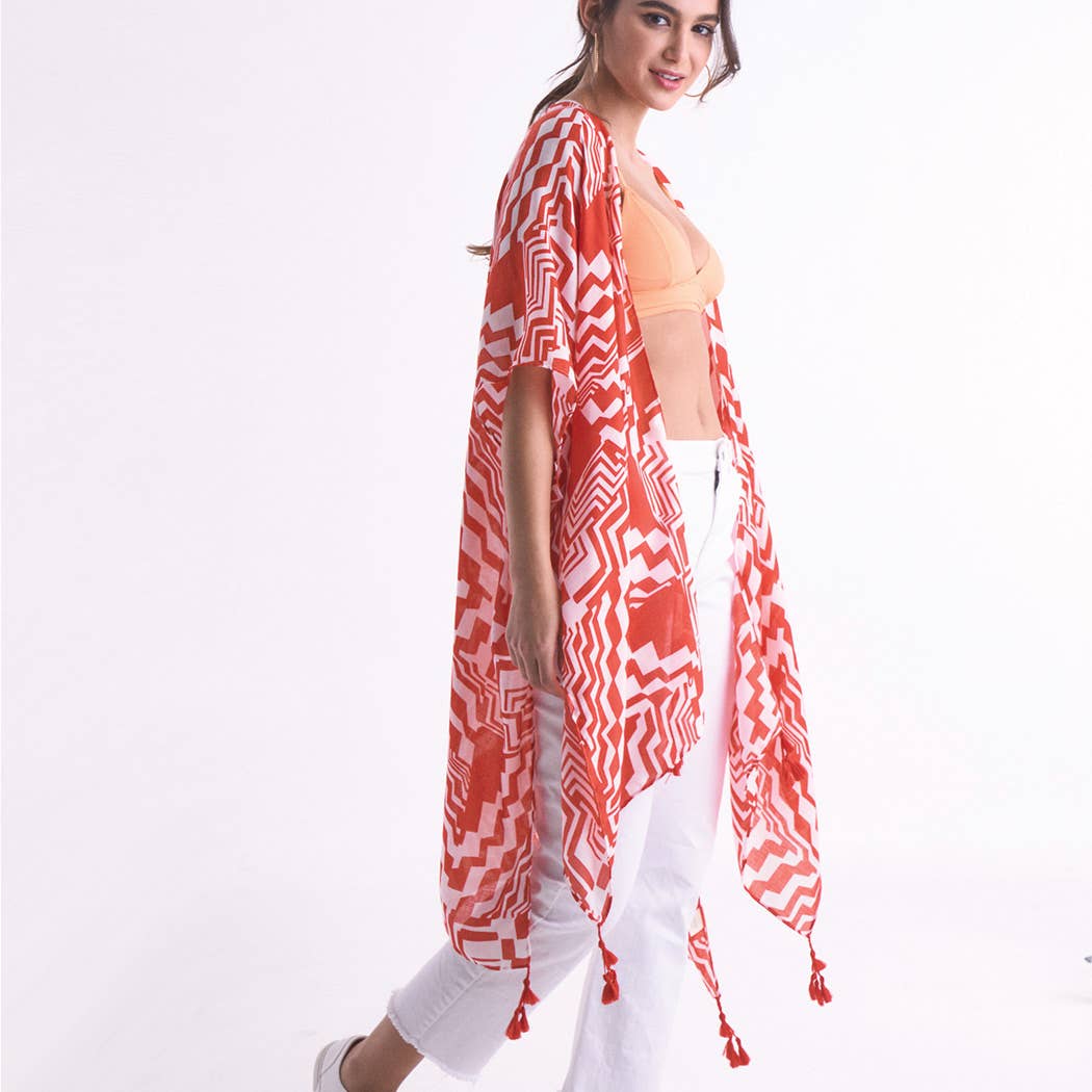 Fashion City – Engroshandel Kimono - Dame – Geometrisk Print Åben Front Kimono4