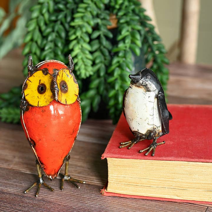 Swahili | AFRICAN MODERN - Wholesale Sculpture - Small Colorful Recycled Metal Owl Sculpture