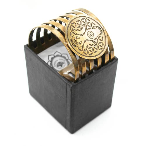 Green Tree - Wholesale Cuff Bracelet - Brass Bangle Bracelet Spiral Crescent Moon & Flower Life