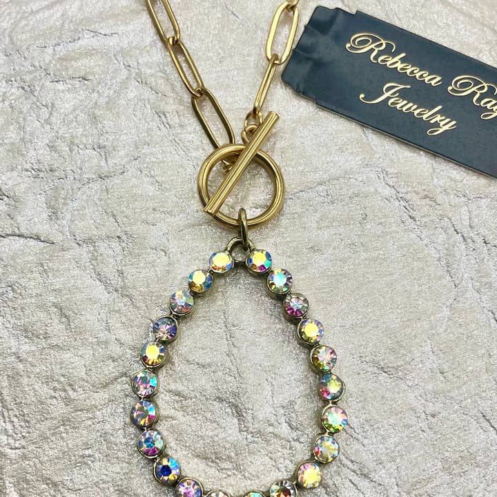 Rebecca Ray Jewelry - Wholesale Pendant/Charm Necklace - Gold Paperclip Necklace with Teardrop Pendant drop2