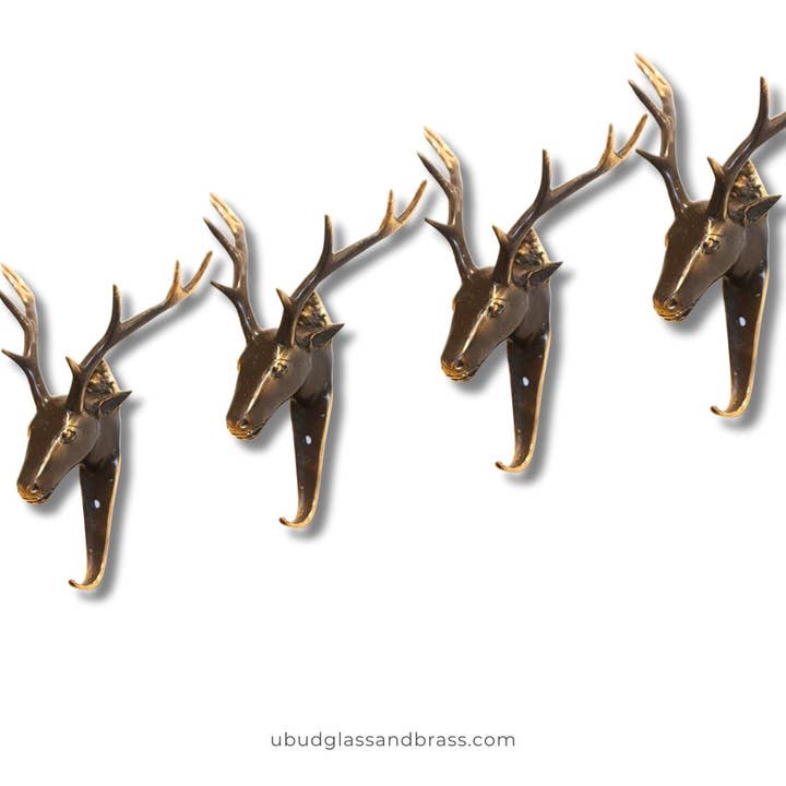 4 pcs Brass Deer Antler Wall Hooks – Christmas Stocking Holder Set | Rustic Mantel & Cabin Decor (No Tariffs) for wholesale by Ubud Glass