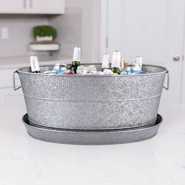 Brekx - Wholesale Serving Tray - Kingston Tray Hammered Metal Galvanized Silver | BREKX4