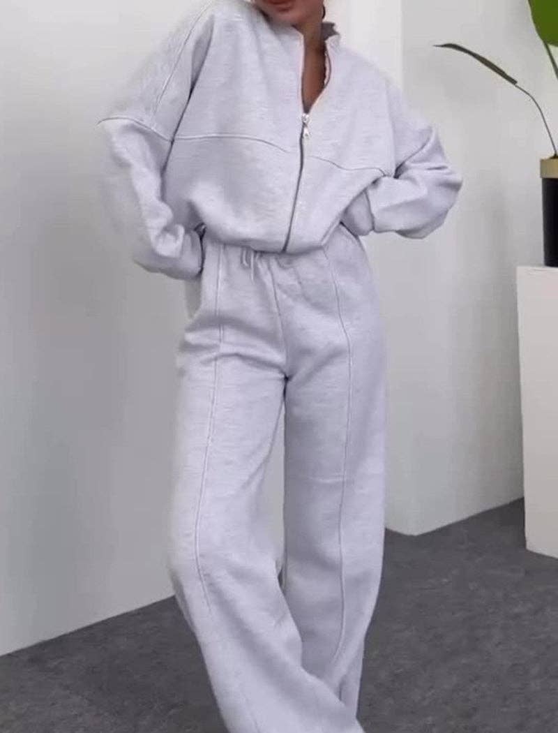 safistyle - Wholesale Top & Pant Set (NOT Loungewear) - Women's - Zip-Up Jacket and Drawstring Wide-Leg Pants Set1