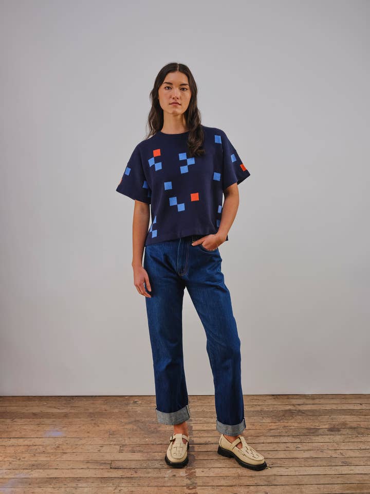 The Endery - Wholesale Knit Sweater - Women's - Albers Short Sleeve Sweater Tee- Indigo4