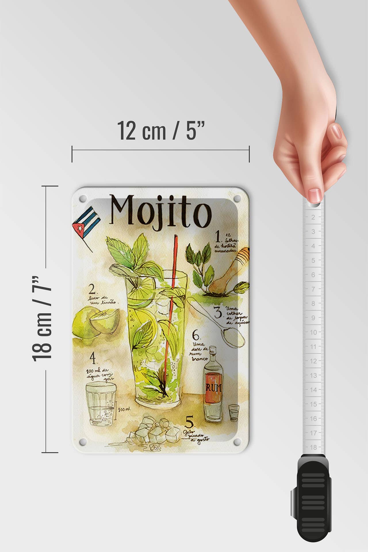Femer – wholesale Sign – Tin sign recipe 12x18cm Mojito Rum suco de Limăo Agua3